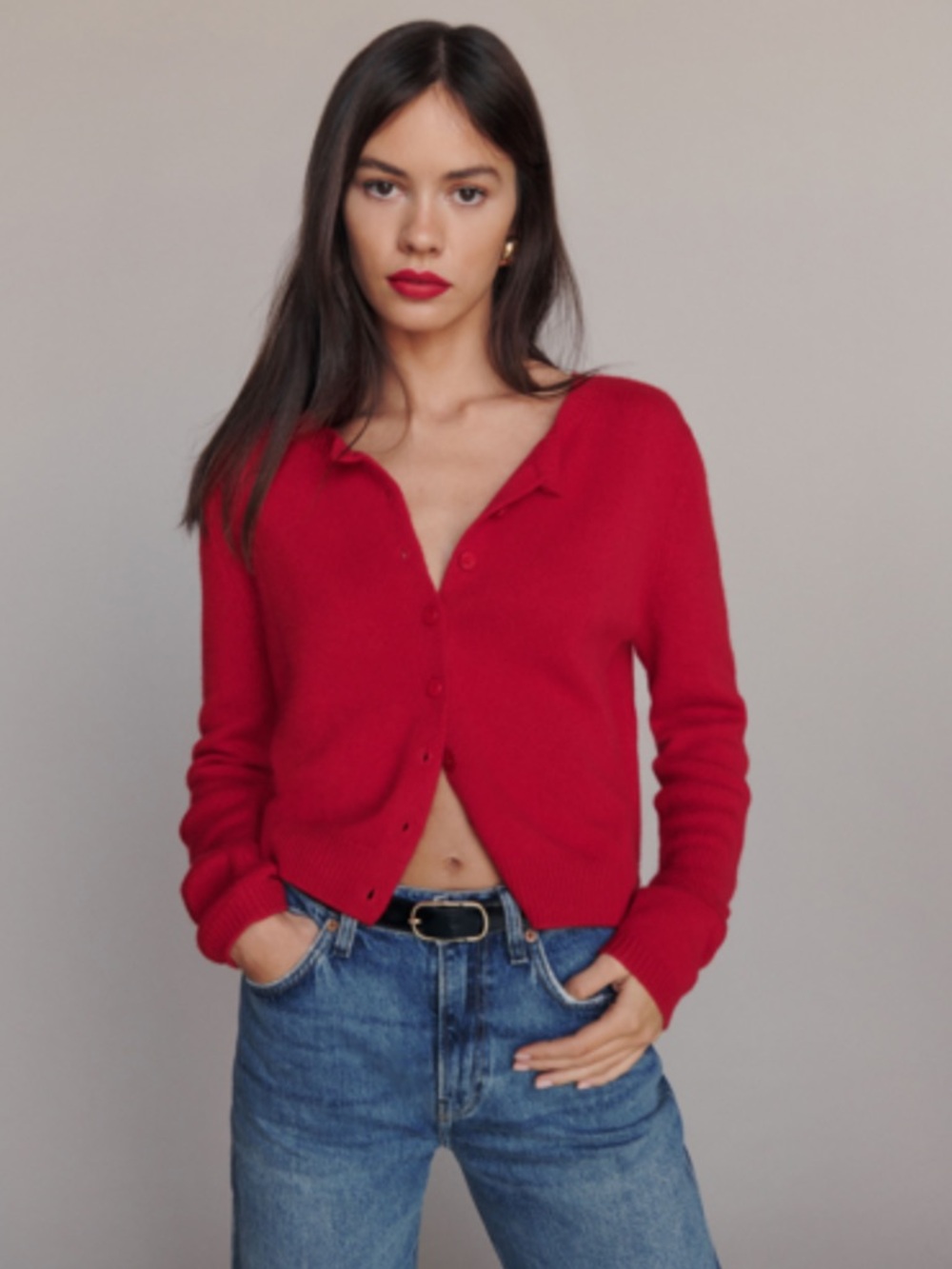 Reformation Clara Cashmere Cardigan in Red